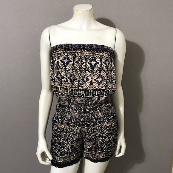 Angie Black | Tan | Purple Strapless Romper Sz-Small - Picture 3 of 11